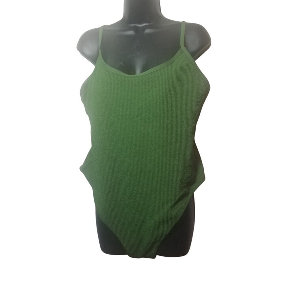 NWT H & M Women's One-piece Sage/ Dark Green Textured Swimsuit Sz XL